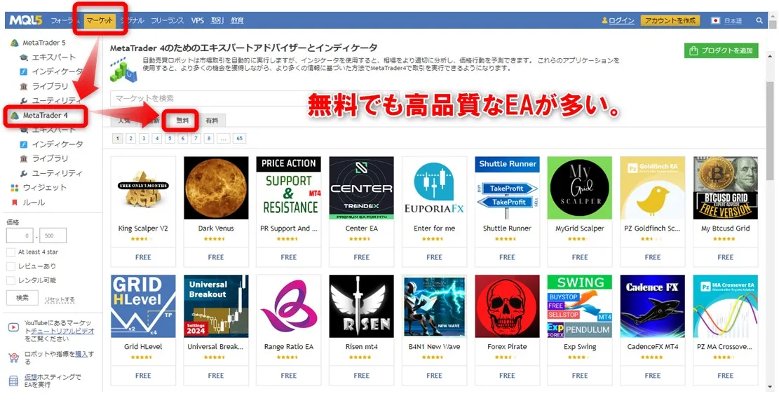 海外FXコミュニティのMQL5サイトなら無料の自動売買EAも豊富