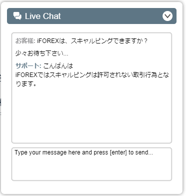 iFOREXカスタマーサポートのチャット画面