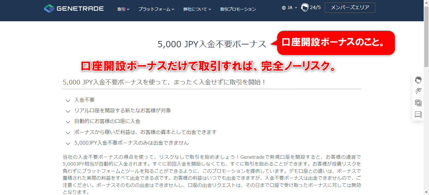 Genetradeの口座開設ボーナス