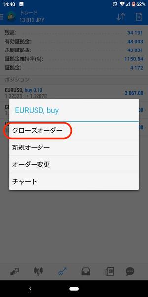 MT4アプリの使い方-成り行き決済