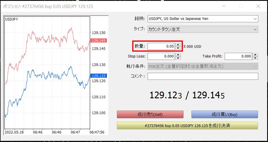 MT5分割決済のロット調整