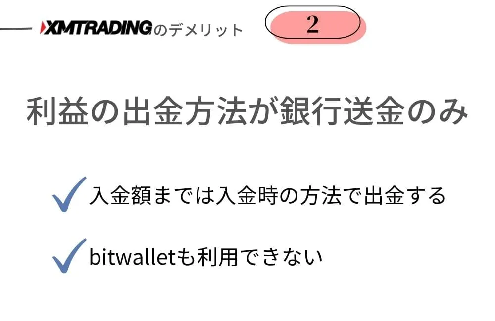 XMTrading(エックスエムトレーディング)のデメリット②利益の出金方法が銀行送金のみ