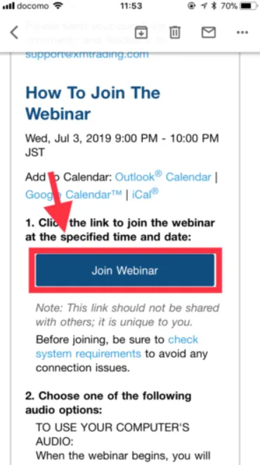 開始5分前になったら「Join Webinar」をクリック