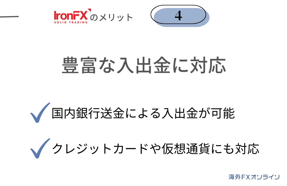 IronFX(アイアンFX)の良い評判・メリット④国内銀行送金やbitwalletでの入出金に対応