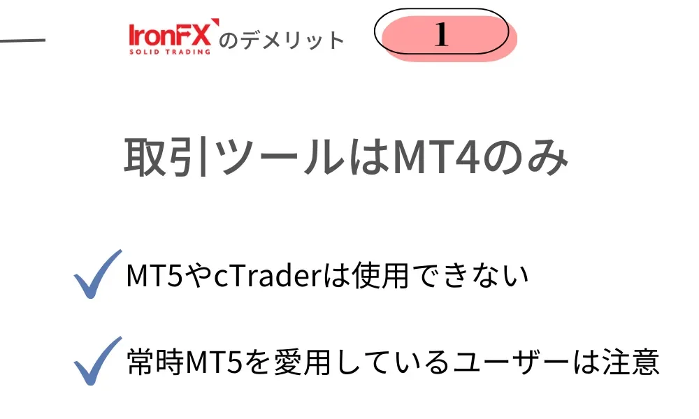 IronFX(アイアンFX)の悪い評判・デメリット①取引ツールはMT4のみ