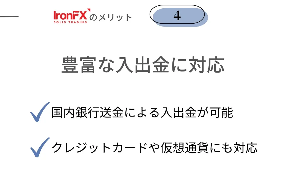 IronFX(アイアンFX)の良い評判・メリット④国内銀行送金やbitwalletでの入出金に対応