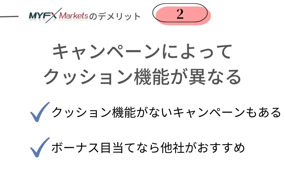 MYFXMarketsの悪い評判・デメリット②キャンペーンによってはボーナスにクッション機能がない