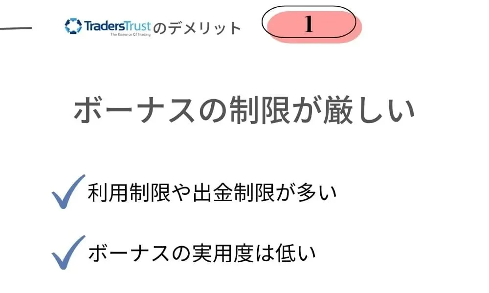 TradersTrustのデメリット①ボーナスの制限が厳しい