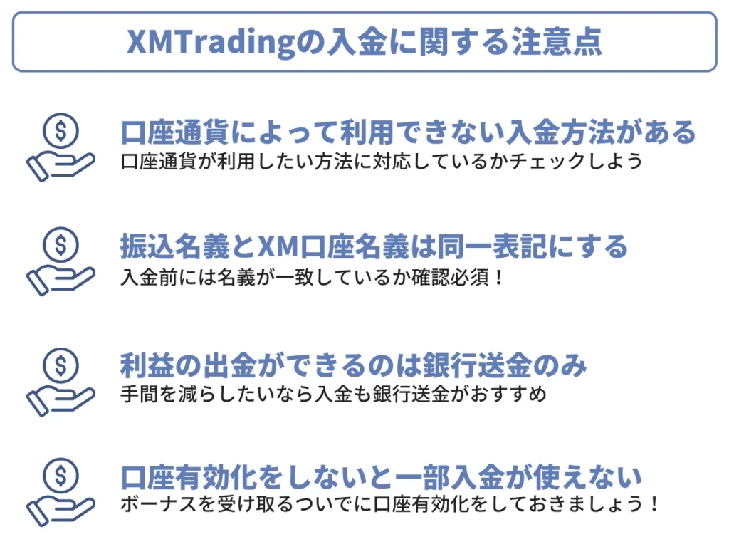 XMTradingの入金方法に関する注意点