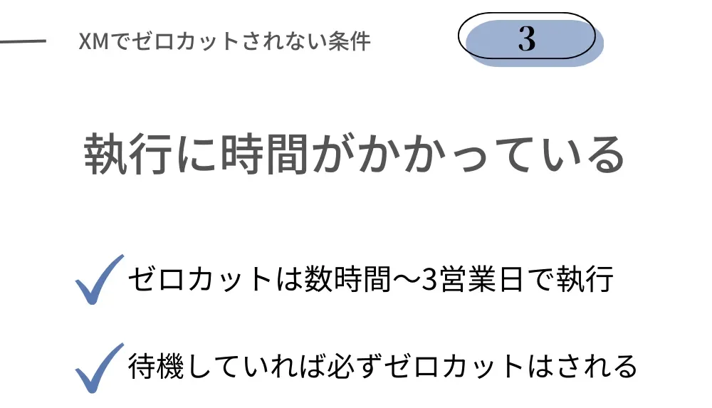 XMでゼロカットされない条件③ゼロカット適用までに時間がかかる